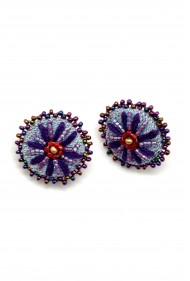 Embroidered Denim Daisy Studs